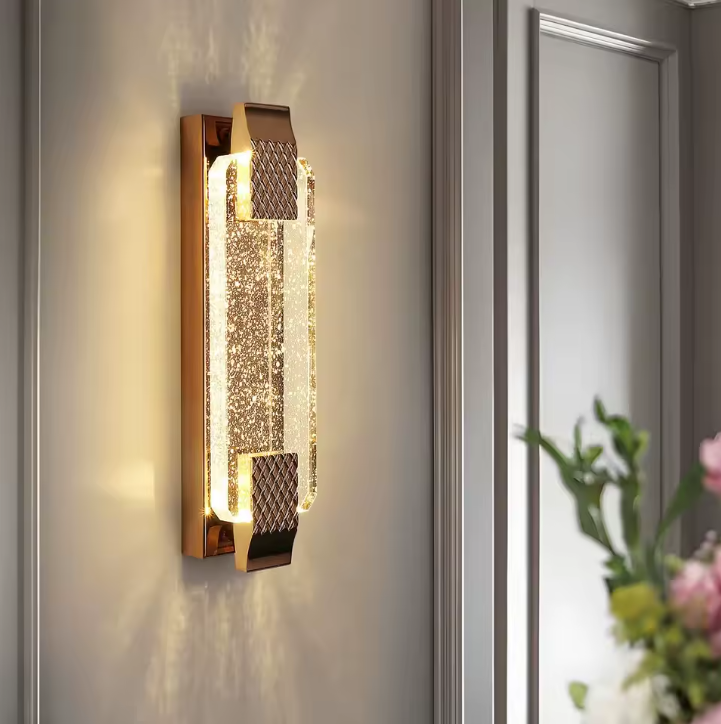 Moderne LED Wandlamp 38 cm – Gouden Kristal & Metaal, 12W Warm Wit Licht