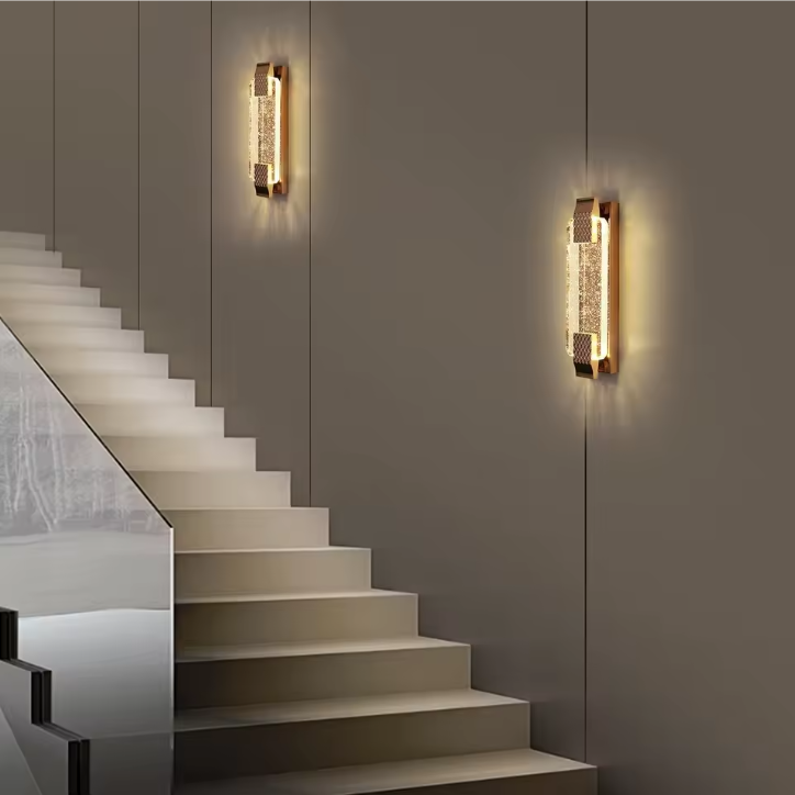 Moderne LED Wandlamp 38 cm – Gouden Kristal & Metaal, 12W Warm Wit Licht