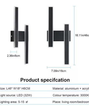 Moderne LED Wandlamp – 32W, 3600LM, Acryl Zwart Design