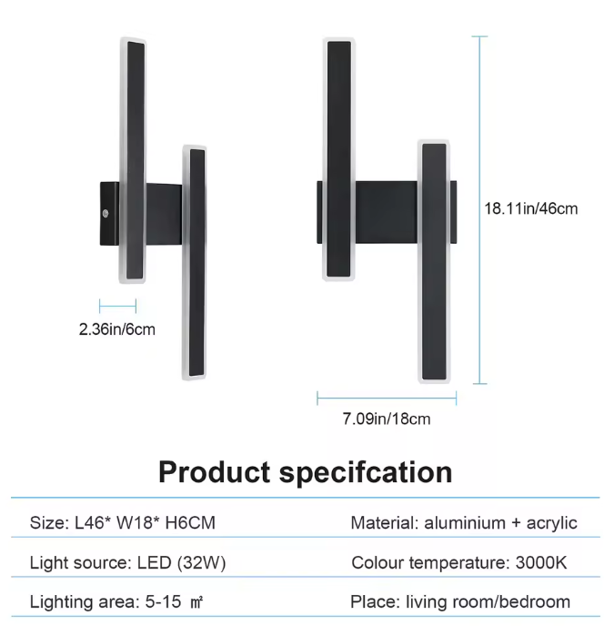 Moderne LED Wandlamp – 32W, 3600LM, Acryl Zwart Design
