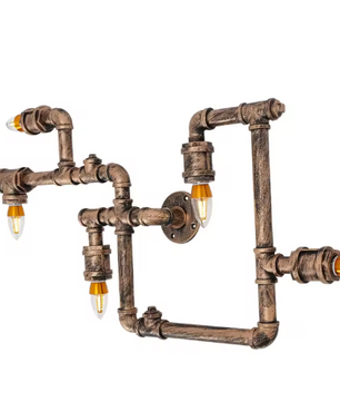 Antieke Wandlamp – IJzeren Waterpijp Ontwerp, Vintage Goud