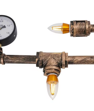 Antieke Wandlamp – IJzeren Waterpijp Ontwerp, Vintage Goud