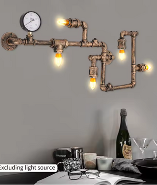 Antieke Wandlamp – IJzeren Waterpijp Ontwerp, Vintage Goud