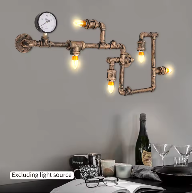 Antieke Wandlamp – IJzeren Waterpijp Ontwerp, Vintage Goud