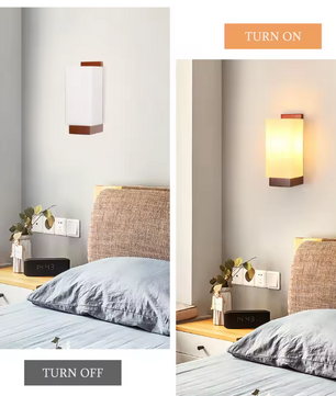 Vintage Houten Wandlamp – E27 Fitting met Glazen Kap