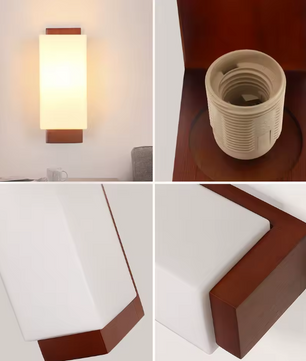Vintage Houten Wandlamp – E27 Fitting met Glazen Kap
