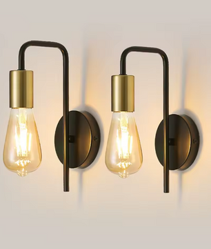 Set van 2 Vintage Wandlampen – Industriële Retro E27 Wandspots, Zwart