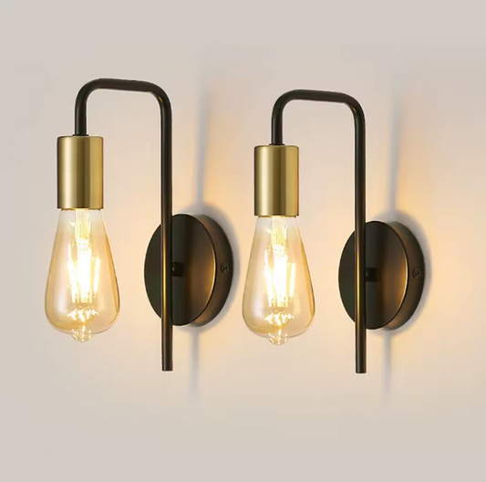Set van 2 Vintage Wandlampen – Industriële Retro E27 Wandspots, Zwart