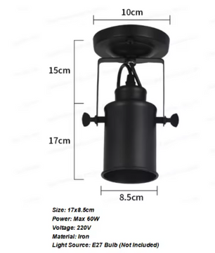 Vintage Wandlamp – Zwarte Industriële E27 Wandverlichting met Houten Accenten