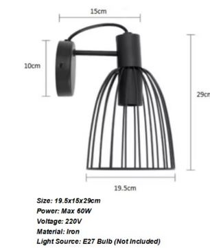 Vintage Wandlamp – Zwarte Industriële E27 Wandverlichting met Houten Accenten