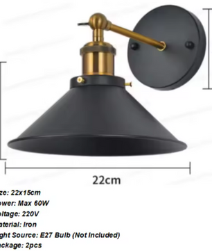 Vintage Wandlamp – Zwarte Industriële E27 Wandverlichting met Houten Accenten