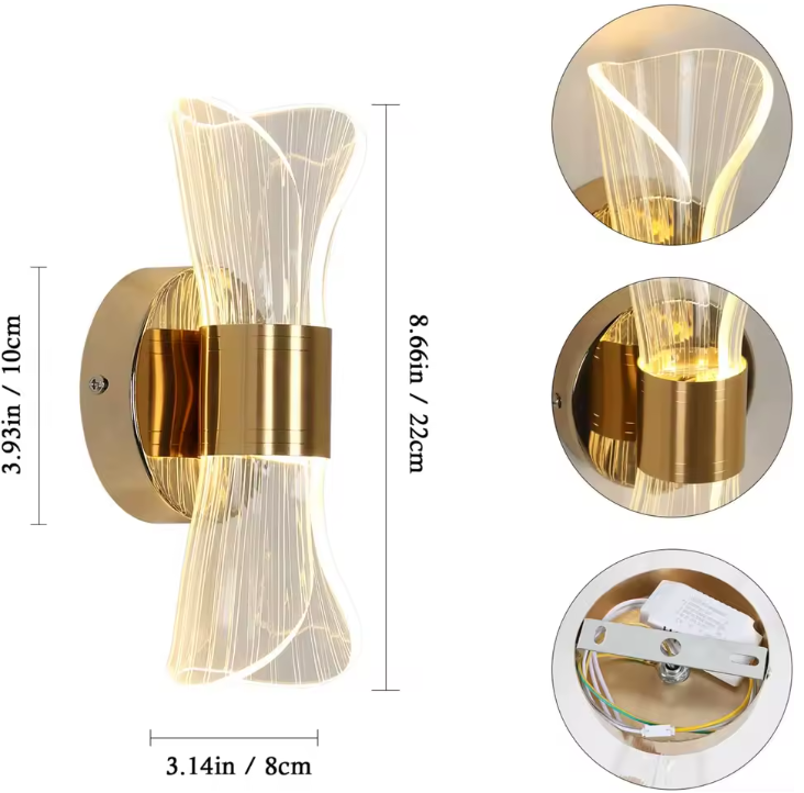 Gouden Acryl Wandlamp – 12W LED met 3 Kleurtemperaturen, Modern & Luxe Design