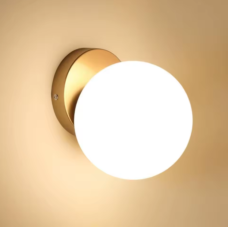 Moderne Wandlamp – E27 Glazen Bol, Plafond- en Wandmontage, Goud & Wit