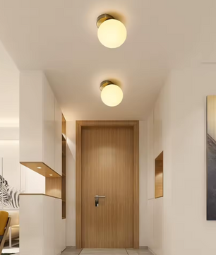 Moderne Wandlamp – E27 Glazen Bol, Plafond- en Wandmontage, Goud & Wit