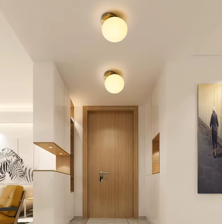 Moderne Wandlamp – E27 Glazen Bol, Plafond- en Wandmontage, Goud & Wit