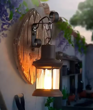 Retro Wandlamp – E27 Hout & Metaal, Glazen Kap, Vintage Design