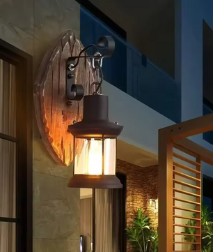 Retro Wandlamp – E27 Hout & Metaal, Glazen Kap, Vintage Design