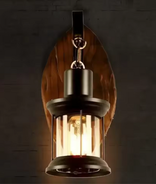 Retro Wandlamp – E27 Hout & Metaal, Glazen Kap, Vintage Design