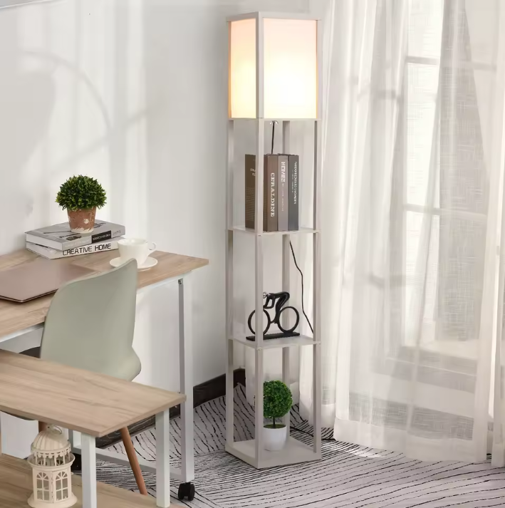 Vloerlamp met 3 Planken – Modern Design & Praktische Opbergruimte