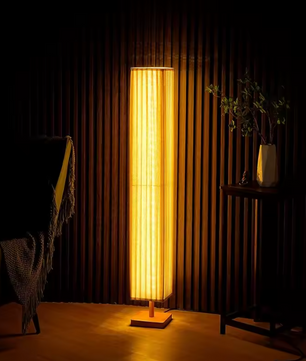 Japanse Retro LED Vloerlamp – Houtlook & Warme Sfeerverlichting