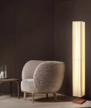Japanse Retro LED Vloerlamp – Houtlook & Warme Sfeerverlichting