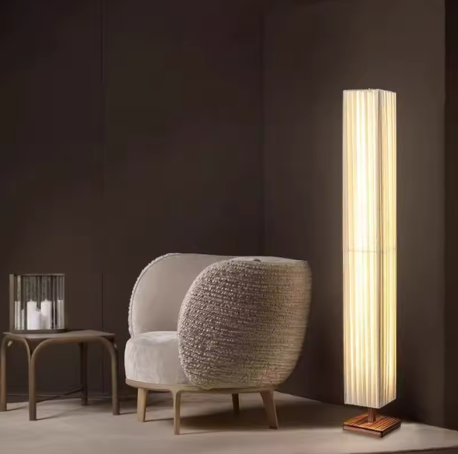 Japanse Retro LED Vloerlamp – Houtlook & Warme Sfeerverlichting