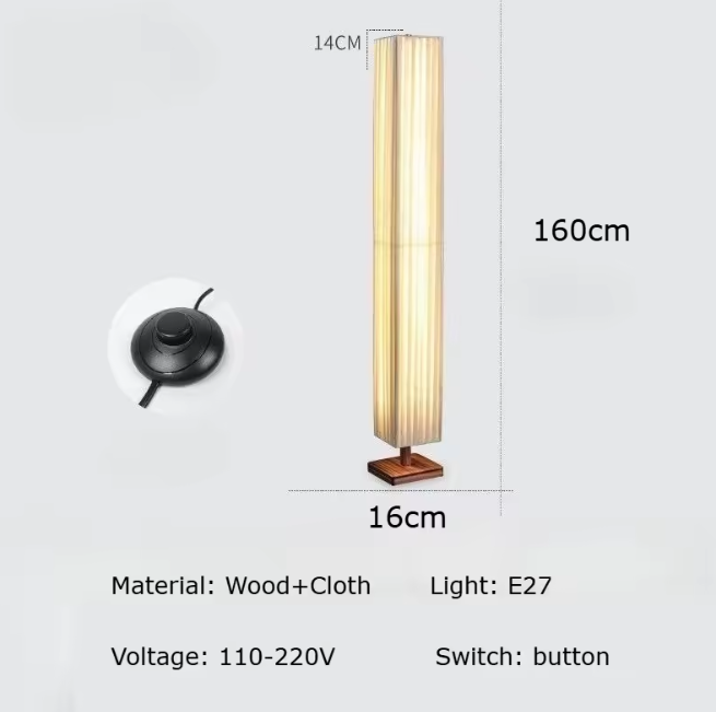 Japanse Retro LED Vloerlamp – Houtlook & Warme Sfeerverlichting