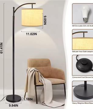 Boogvloerlamp met Verstelbare Lampenkap – Moderne Staande Lamp met 3 Kleurtemperaturen