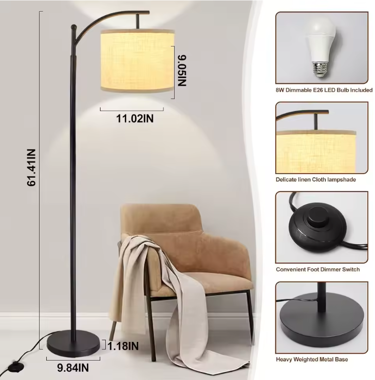 Boogvloerlamp met Verstelbare Lampenkap – Moderne Staande Lamp met 3 Kleurtemperaturen