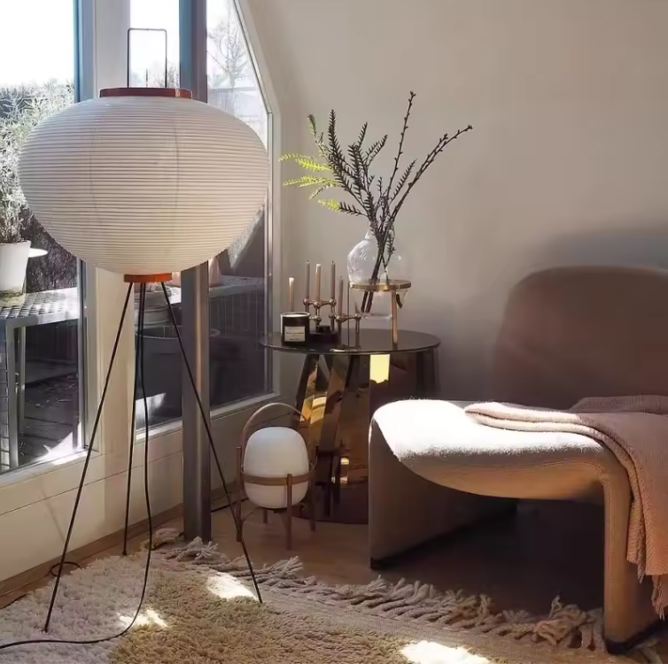 Japanse Rijstpapier Vloerlamp – Wabi Sabi Staande Lamp met Vintage Design