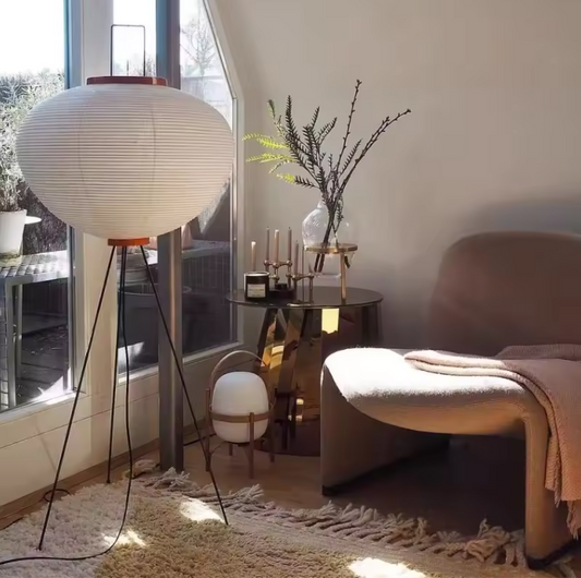 Japanse Rijstpapier Vloerlamp – Wabi Sabi Staande Lamp met Vintage Design
