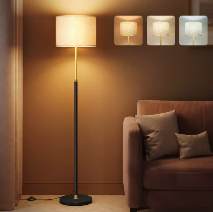 In Hoogte Verstelbare Vloerlamp – Stoffen Kap & LED-Lamp Inclusief