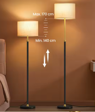 In Hoogte Verstelbare Vloerlamp – Stoffen Kap & LED-Lamp Inclusief