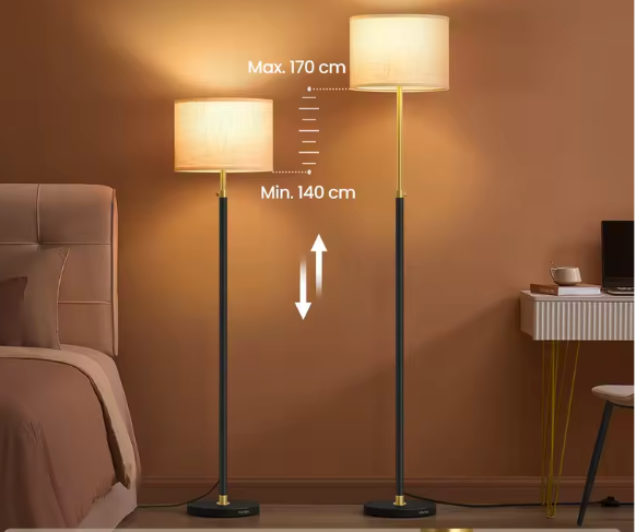 In Hoogte Verstelbare Vloerlamp – Stoffen Kap & LED-Lamp Inclusief