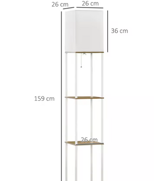 Moderne Houten Vloerlamp met 3 Planken – Stoffen Kap & E27 Fitting