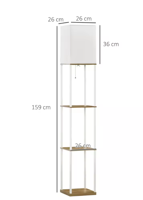 Moderne Houten Vloerlamp met 3 Planken – Stoffen Kap & E27 Fitting