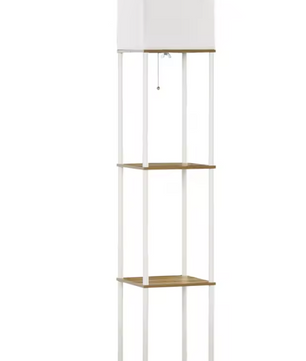 Moderne Houten Vloerlamp met 3 Planken – Stoffen Kap & E27 Fitting