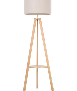 Houten Vloerlamp met Stoffen Kap & Trípode Basis – Modern Ontwerp 154 cm