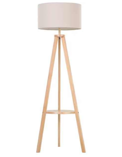 Houten Vloerlamp met Stoffen Kap & Trípode Basis – Modern Ontwerp 154 cm