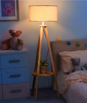 Houten Vloerlamp met Stoffen Kap & Trípode Basis – Modern Ontwerp 154 cm