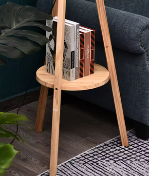 Houten Vloerlamp met Stoffen Kap & Trípode Basis – Modern Ontwerp 154 cm