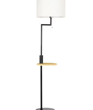 Vloerlamp met Tafel & USB – Linnen Lampenkap Ø40x168 cm