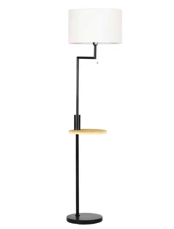 Vloerlamp met Tafel & USB – Linnen Lampenkap Ø40x168 cm