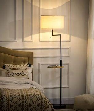 Vloerlamp met Tafel & USB – Linnen Lampenkap Ø40x168 cm