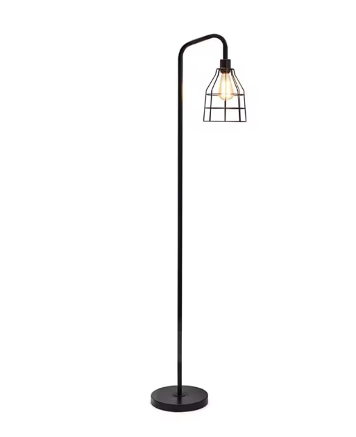 Industriële Vloerlamp – Zwarte Metalen Staande Lamp met Druppelkooikap