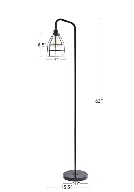 Industriële Vloerlamp – Zwarte Metalen Staande Lamp met Druppelkooikap