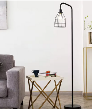 Industriële Vloerlamp – Zwarte Metalen Staande Lamp met Druppelkooikap