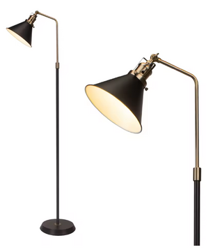 Industriële Vloerlamp – Zwart & Goud Vintage Staande Lamp met Draaibare Kop