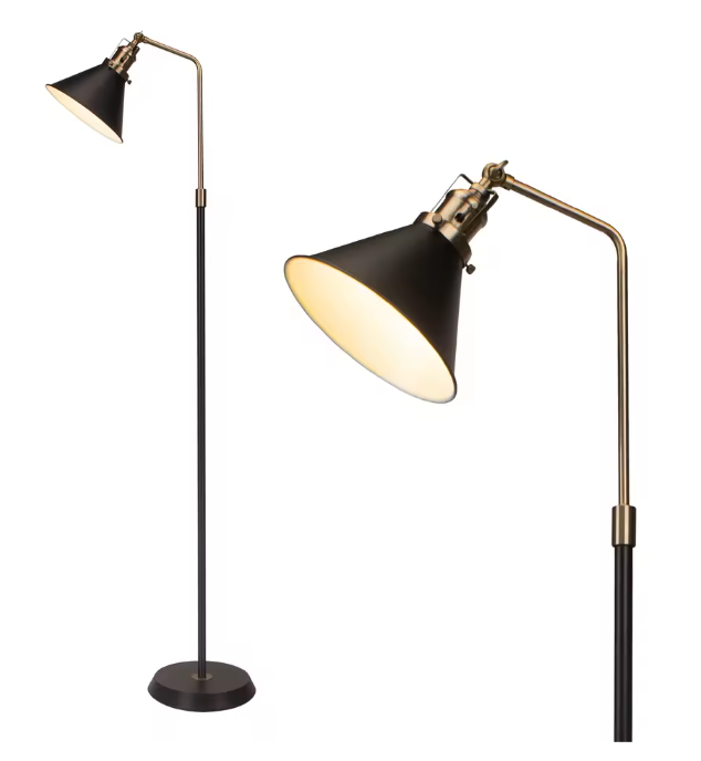 Industriële Vloerlamp – Zwart & Goud Vintage Staande Lamp met Draaibare Kop