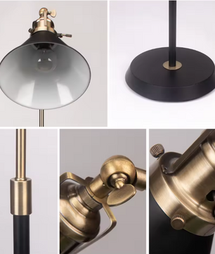 Industriële Vloerlamp – Zwart & Goud Vintage Staande Lamp met Draaibare Kop